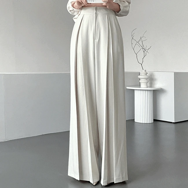 [고퀄✨/모델핏보장] 가나다란 아렌 하이웨스트 찰랑 핀턱 와이드 슬랙스 팬츠 3color