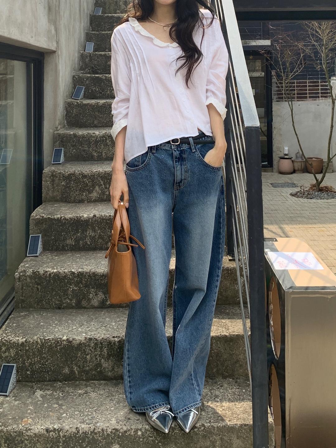 Star wide denim pants