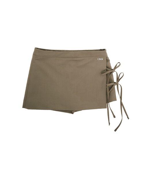 스트링 랩 스커트 팬츠_카키