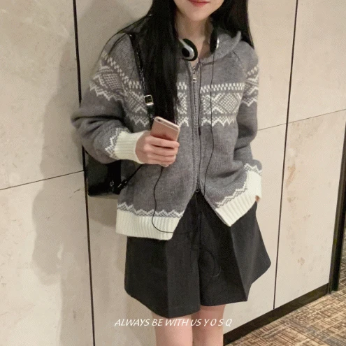 [투웨이] 베이든 노르딕 니트 집업 가디건 / 겨울 아가일 투웨이