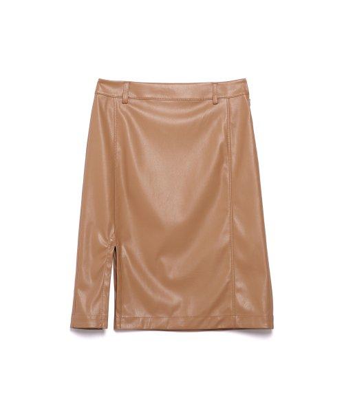 로우라이즈 슬릿 미디 스커트 (브라운)