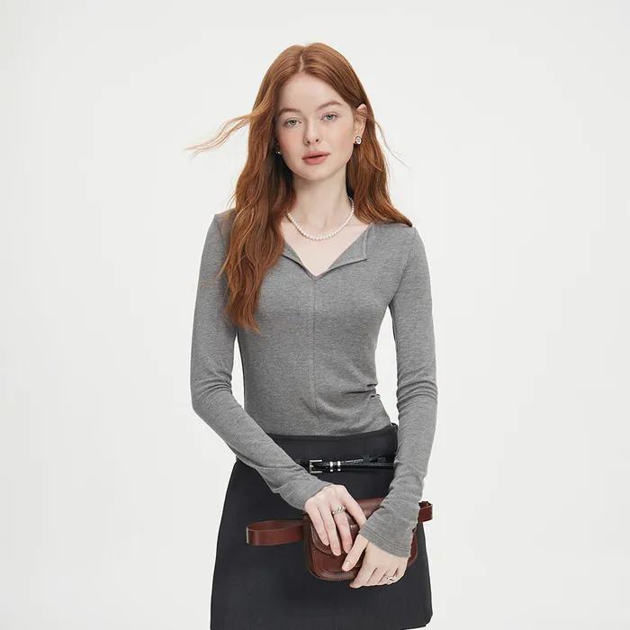 WD_Slim v-neck long sleeve top_3color