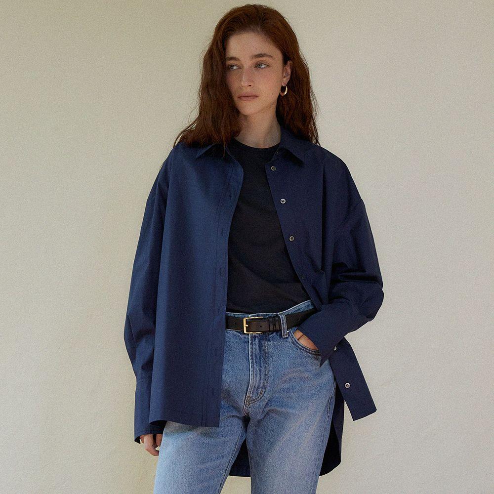 Side-wave boxy shirt (navy)