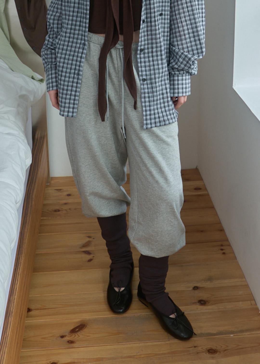 Layered Knee-Socks Pants_Melange Grey