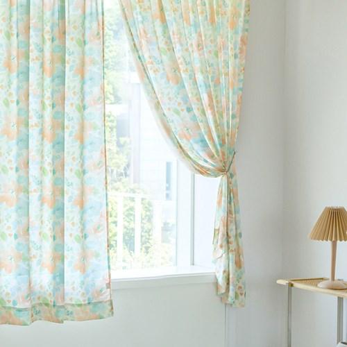 앤틱플라워 비침없는 도톰쉬폰 창문 가리개커튼 2장