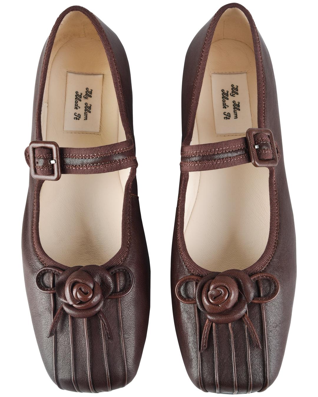 Rosette Leather Mary Janes - Saddle - US 8
