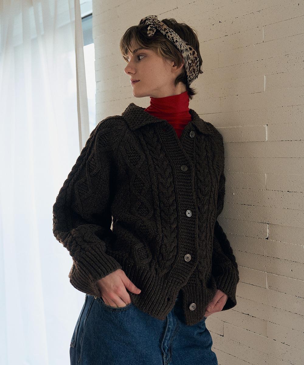 Maya cable knit cardigan (Dark Brown)