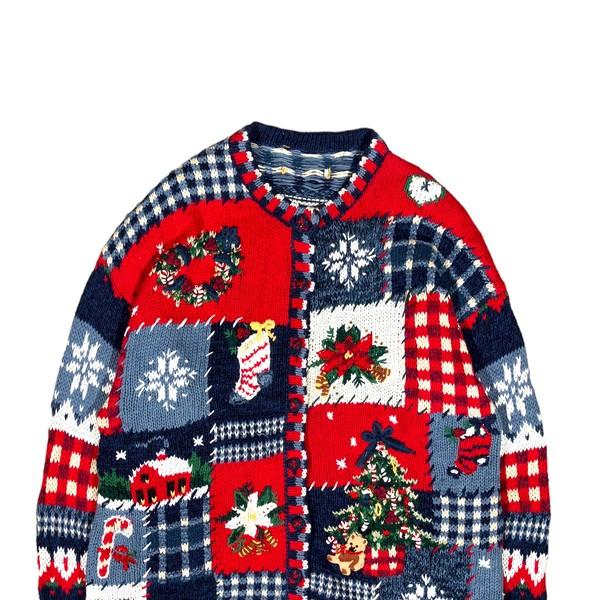 트리와 체크 핸드메이드 가디건