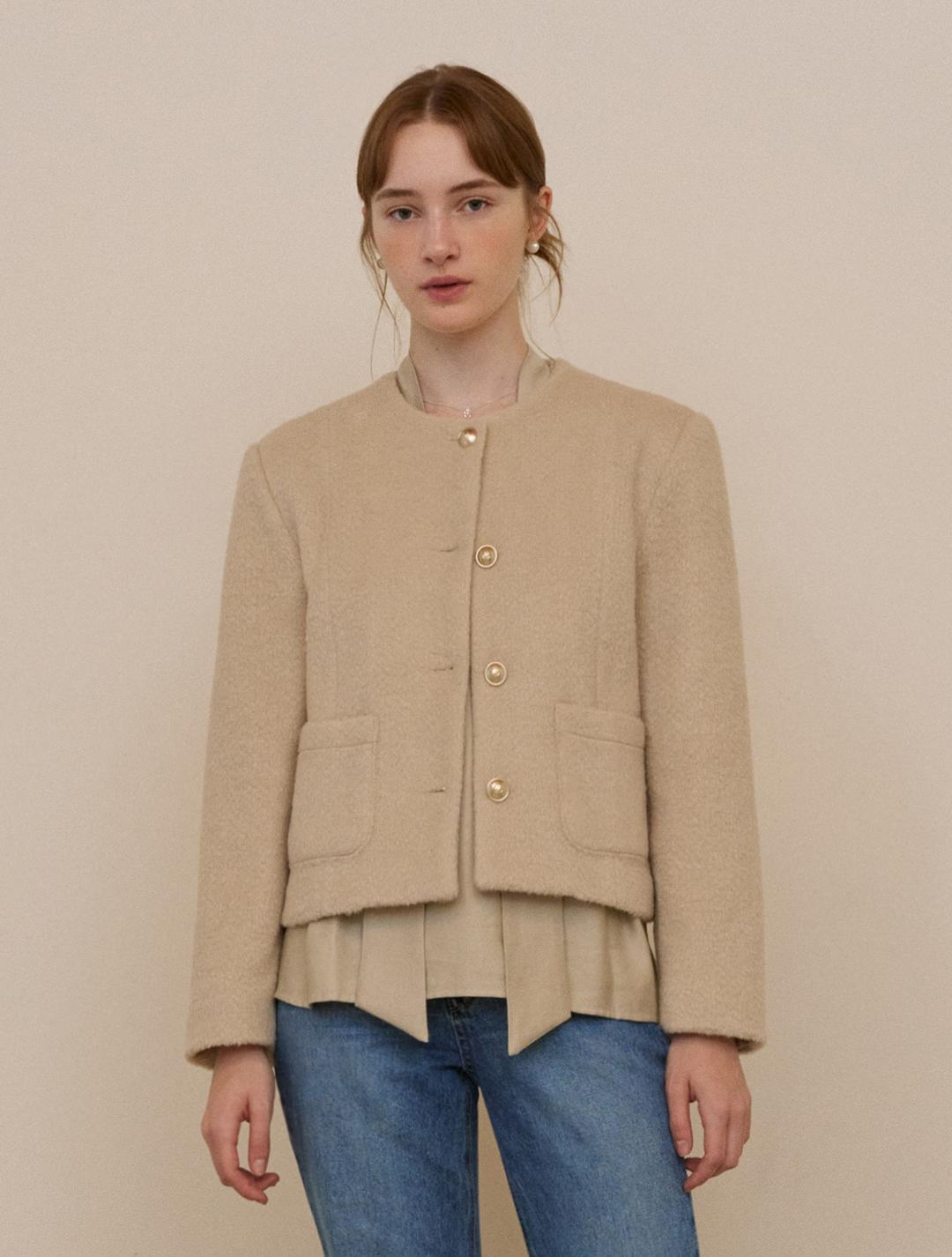 Hairy gold button winter half coat - ashbeige