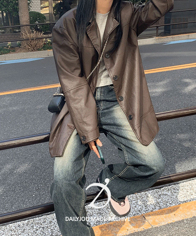 [MADE] 클래식 오버핏 레더 자켓 - 2 color