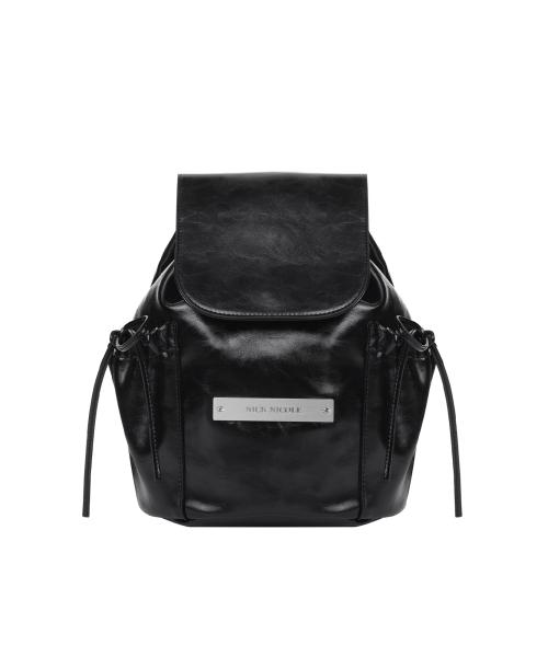 CRYSTAL LEATHER SHIRRING BACKPACK_BLACK