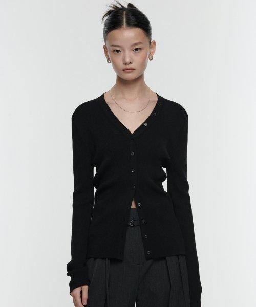 우먼즈 리브드 슬림 가디건 [블랙]