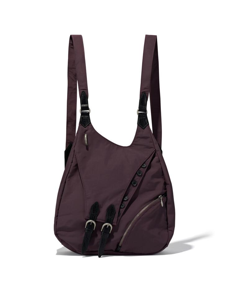BUCKLE STRAP NYLON RUCKSACK - WINE