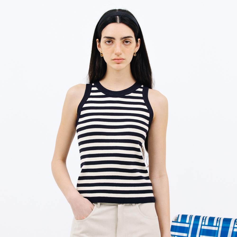 round sleeveless knit_stripe