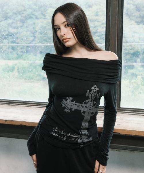 CROSS OFF SHOULDER L/S BLACK