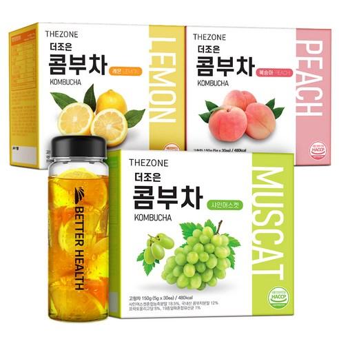 더존건강 더조은 콤부차 레몬 30개입 + 복숭아 30개입 + 샤인머스캣 30개입 + 보틀 500ml - 콤부차 | 쿠팡