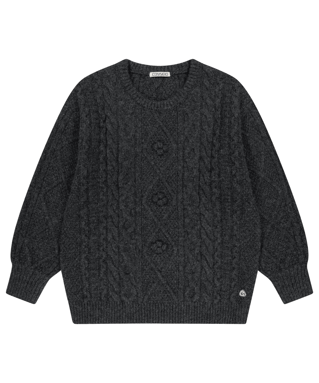 POMPOM CABLE KNIT CHARCOAL