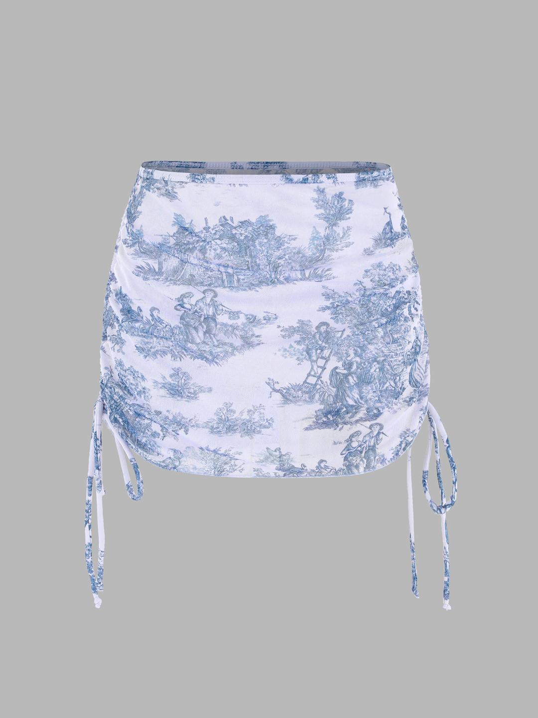 Toile de Jouy Ruched Beach Skirt