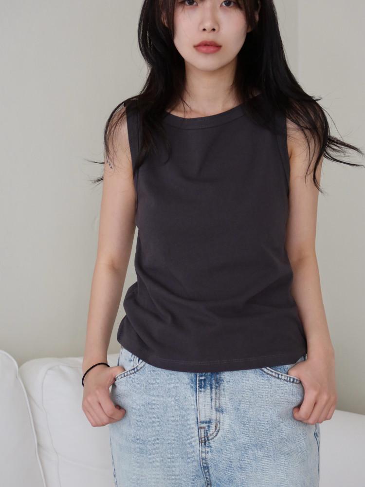 보트넥 카울 넥 크루 슬리브리스 여름 티 나시 티셔츠 민소매 (3C)