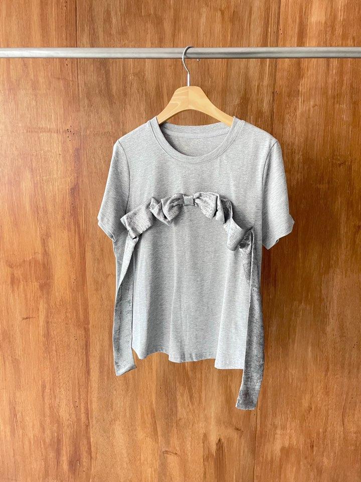 Metallic glitter bow curve top