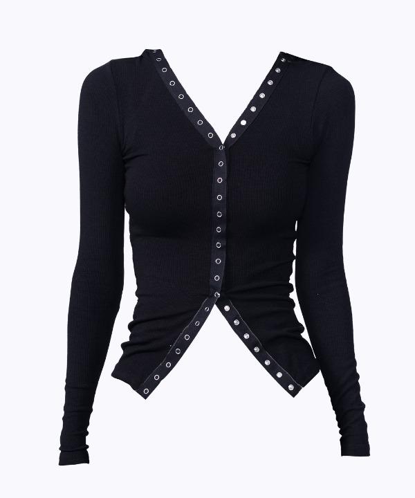 힙스터 펑크룩 스냅버튼 트임 골지 후드가디건