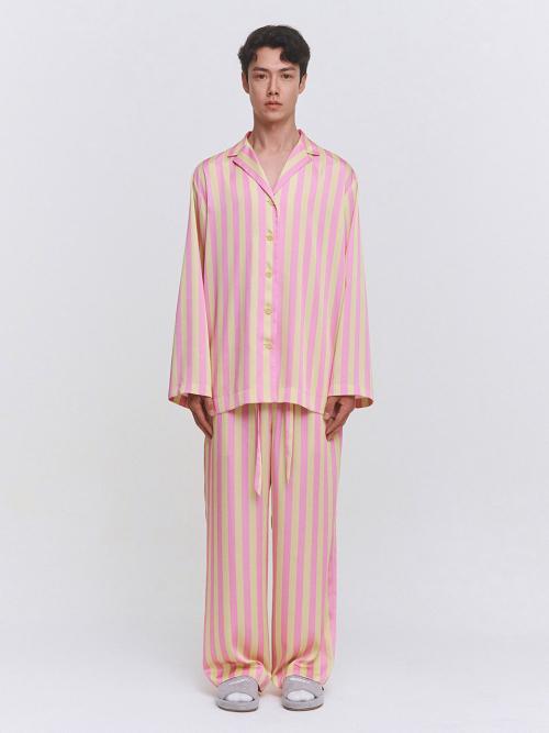 Wide Pajama Open Collar Long Set _ Stripe