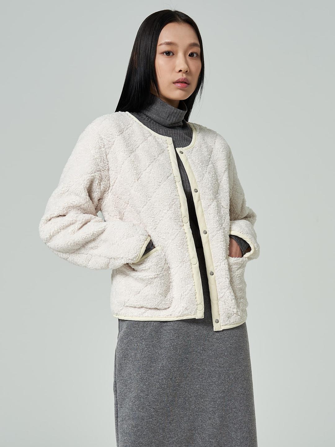 시어링 다이아 퀼티드 점퍼 - 아이보리