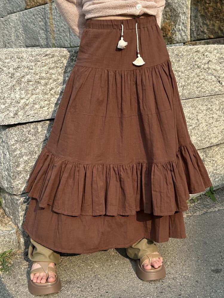 주쿠 빈티지 플레어 캉캉 볼 포인트 롱 스커트(2color/3-5일 여유주문)