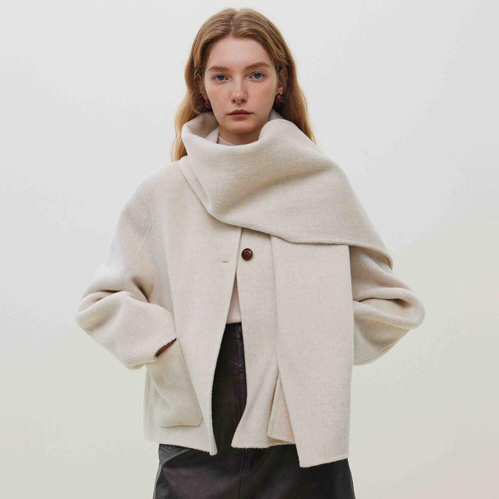 WD_Scarf collar short coat_IVORY