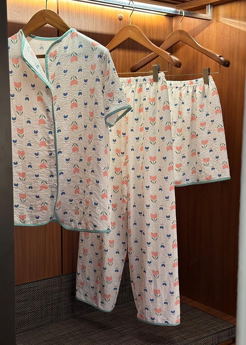 예쁜 가성비 홈웨어* 요루지지미 튤립 파자마 3종 세트 (튤립) 강추*