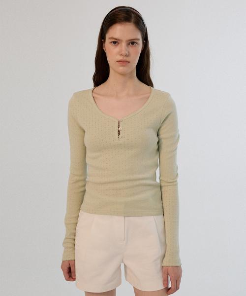 Lace Button Long Top - Mint