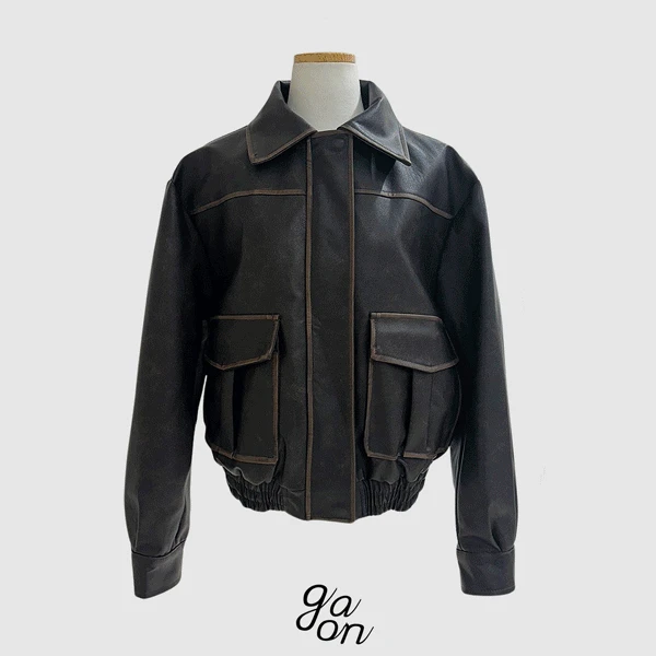 영상 [당일/made🎈] 고퀄 배색 레더 포켓 루즈핏 레더 점퍼 자켓