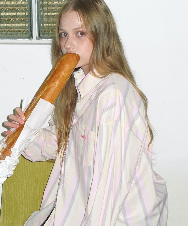 [4/8 순차배송] BUTTON POCKET OVERSIZED SHIRT PINK STRIPE