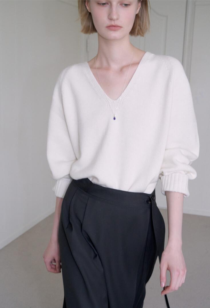 CASH MERINO WOOL V-NECK KNIT_IVORY_OD3C2MKN91IVY