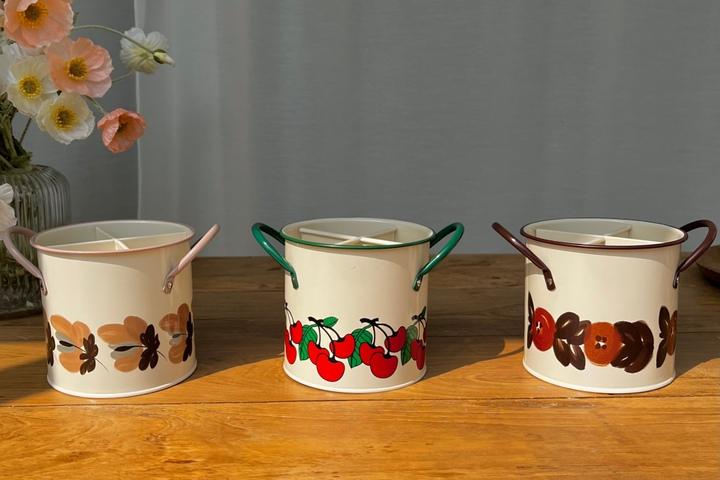빈티지 수저통 3colors 물빠짐 칸막이 주방 조리도구 정리함