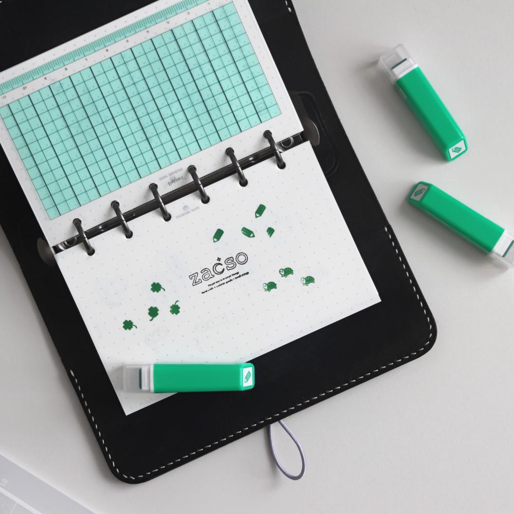 미니 스케줄 스탬프 GREEN (클로버,거북이,연필)