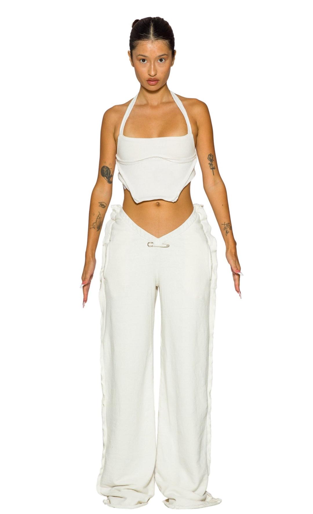 DOUBLE V OPEN SEAM SWEATPANTS IN WHITE TERRY - XS/25
