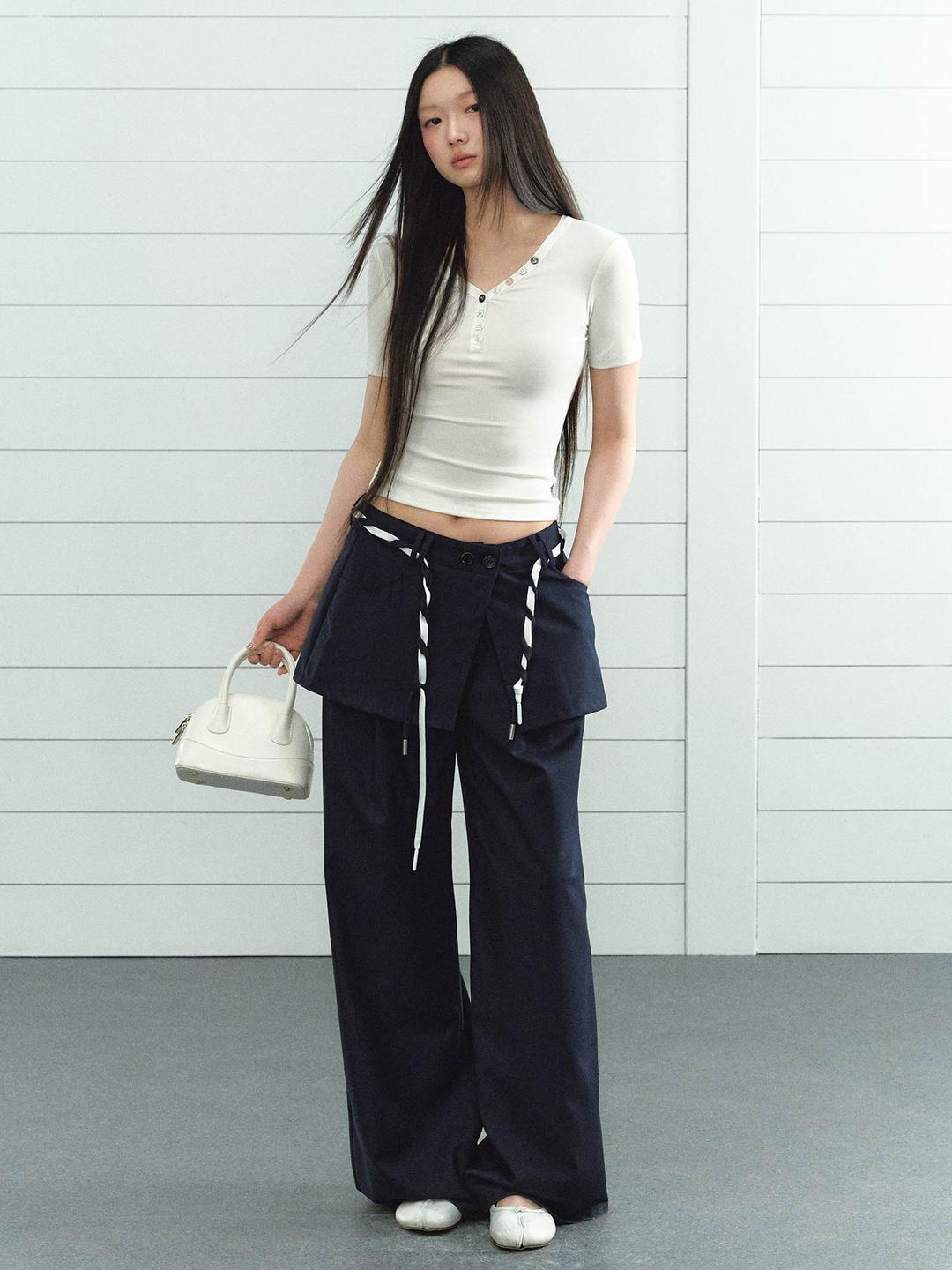 [LaLuneDuCiel] Double Layer Waist String Loose Pants
