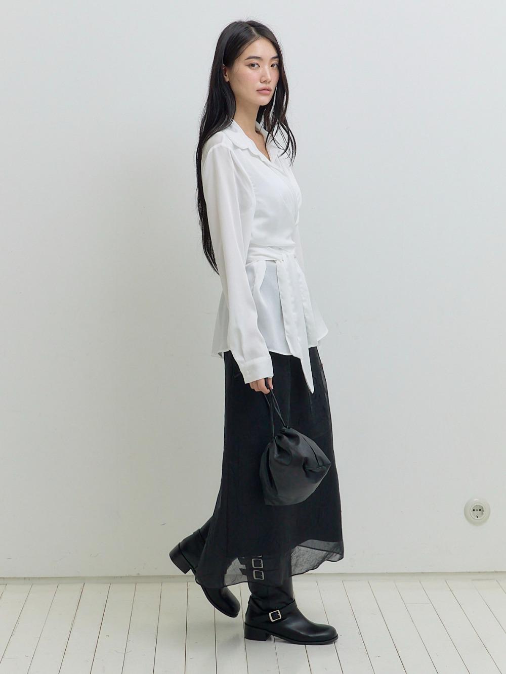 (MADE) 리프 레이어드 오간자 스커트 [black]