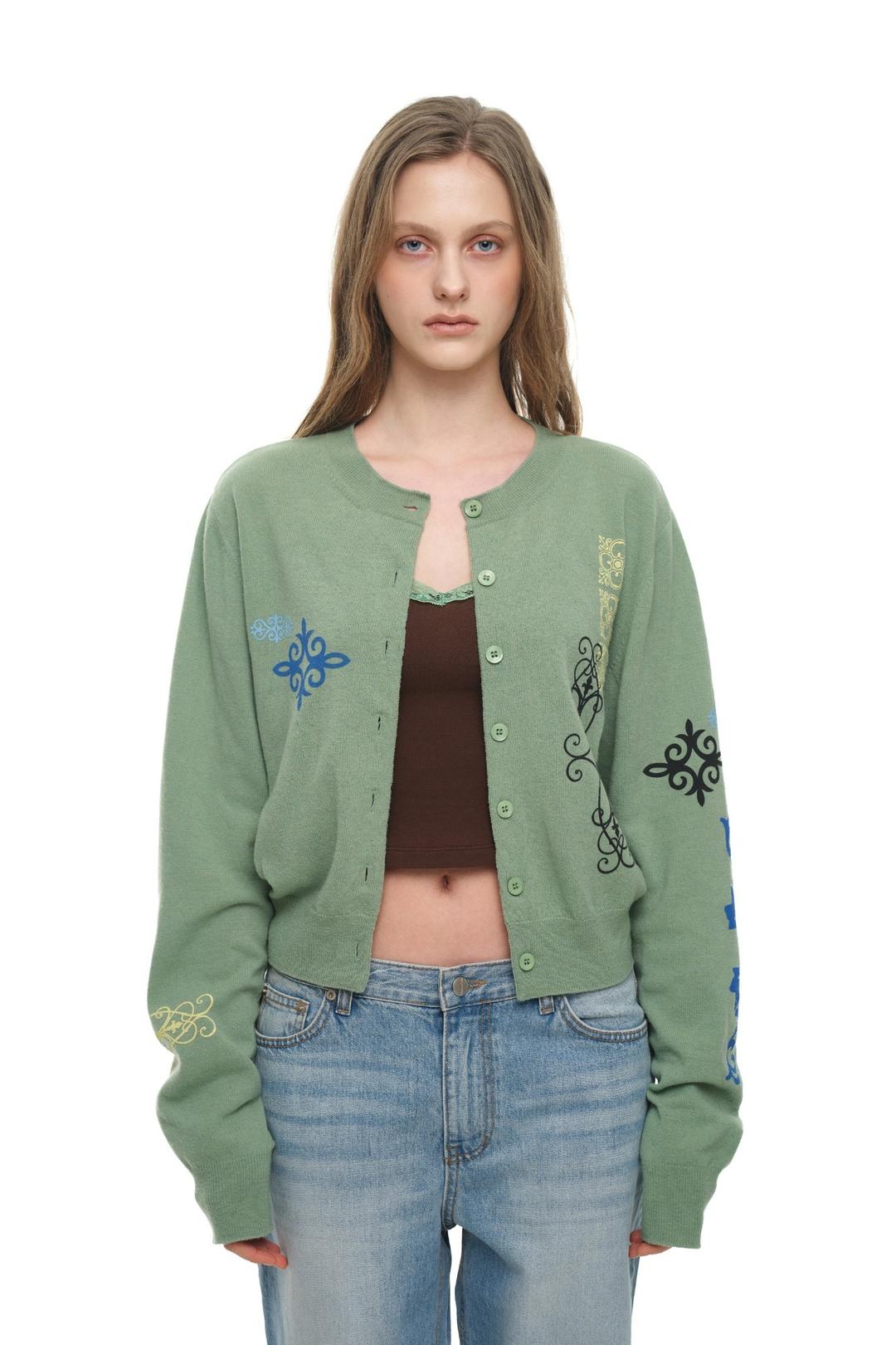 FOLK PATTERN CARDIGAN (GREEN)