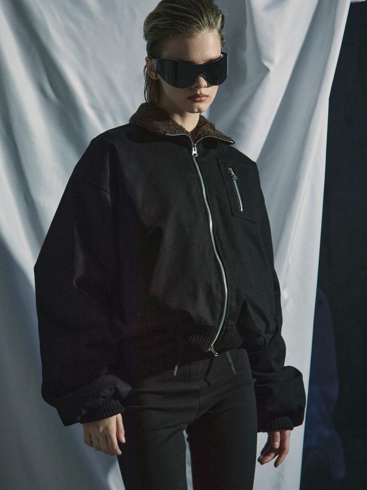 BOUCLE HERRINGBONE JACKET-BLACK