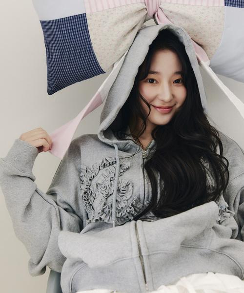 CELI FRILL HOODIE ZIP-UP_MELANGE