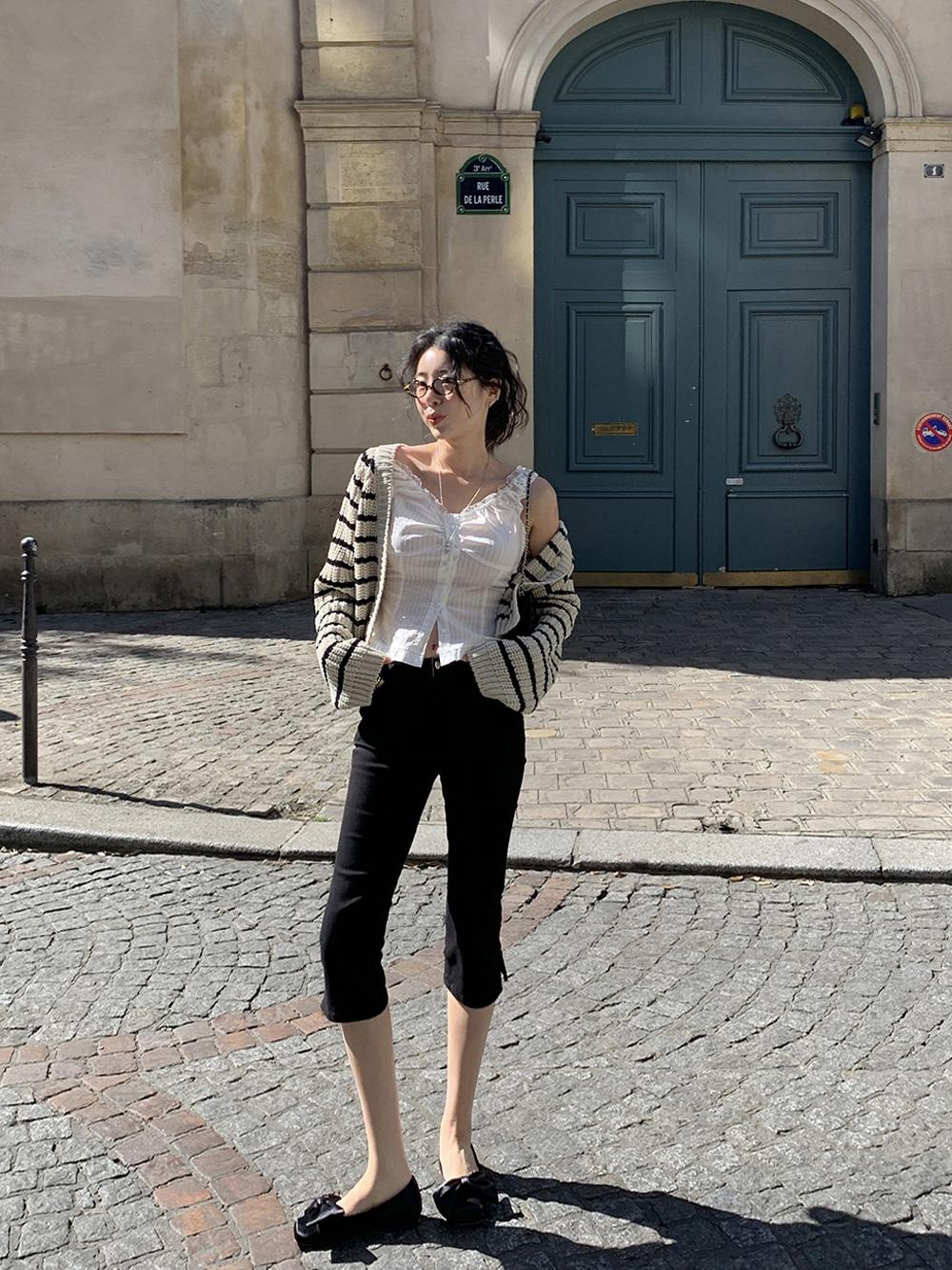 트렌디어패럴 5부/7부/9부기장 [MADE] 클립 스판 슬릿 바이커 카프리 팬츠