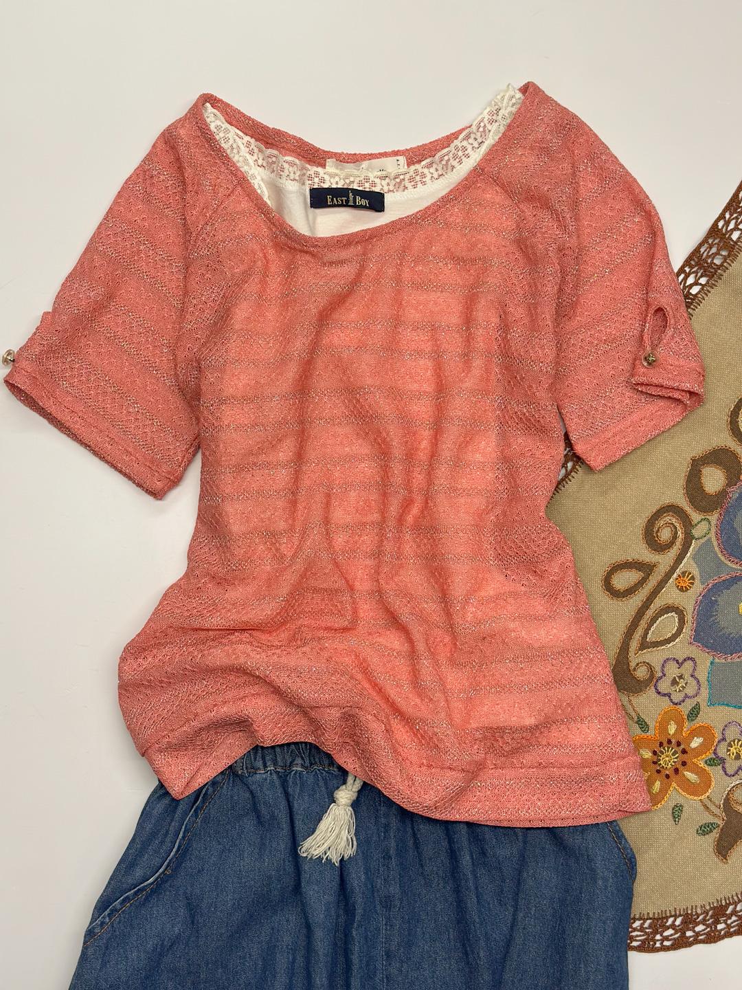 coral glitter top A6760