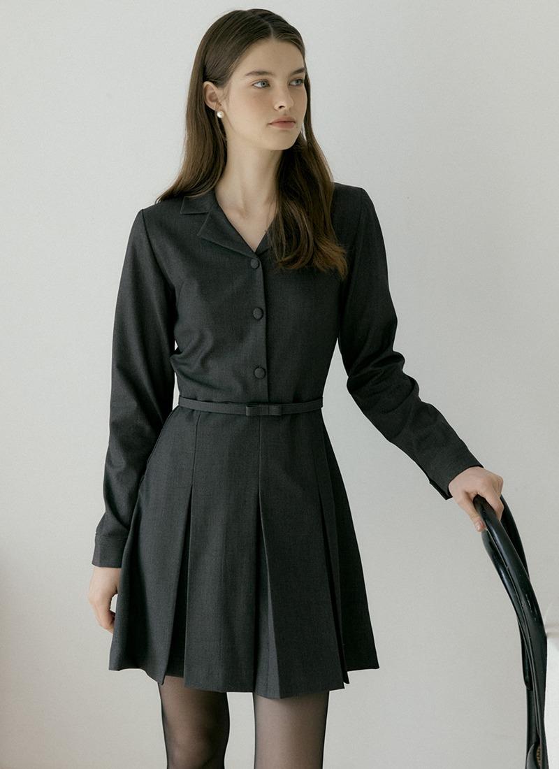 RIE COLLAR PLEATS MINI OPS ASH BROWN