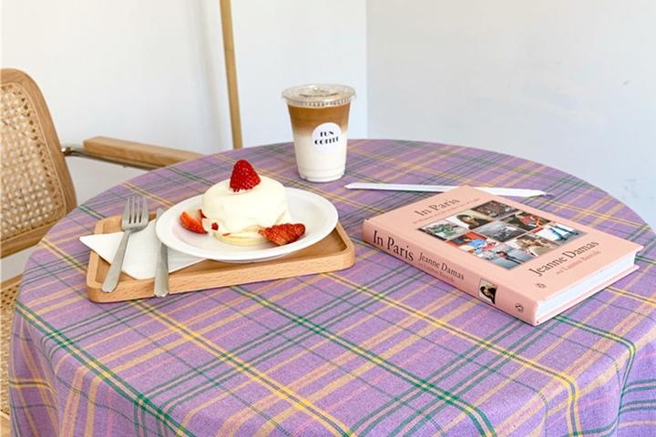 빈티지 체크 식탁보 테이블매트 라벤더퍼플 2size
