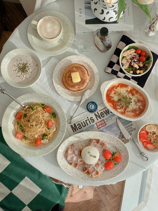 스플래쉬 마블 접시 세라믹 테라조 패턴 디저트 브런치 플레이트 파스타 그라탕 타원 식기