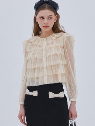 Ruffle Point Mesh Blouse_YL