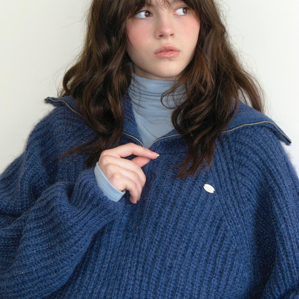 Kid mohair half zip-up - vintage blue