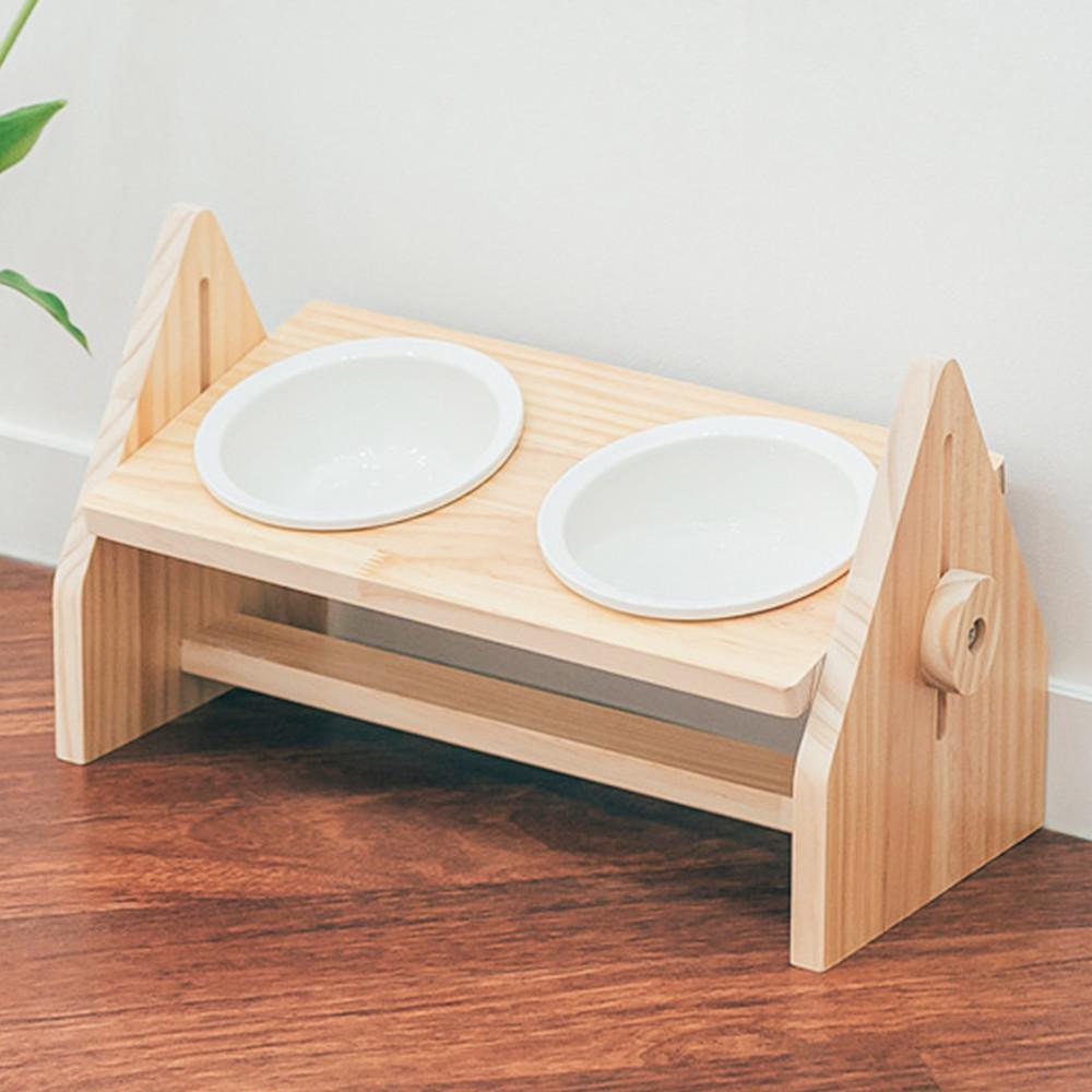 멍해묘해 강아지 고양이 밥그릇 애견 물그릇 수반 도자기 개 식기 그릇 높이조절 원목식탁 밥그릇 2구